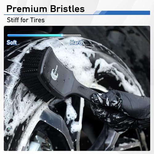 MVEQRRN 9PCS Car Detailing Brushes Set, Boar Hair Detail Brushes,Car Detailing Wheel Kit (Black) | Ultra Soft No Scratch, Car Dust Brush,Car Detailing Brushes Kit, Detail Brushes Car Detailing for Interior Exterior - color: 9pcsblack detail wheel brush se