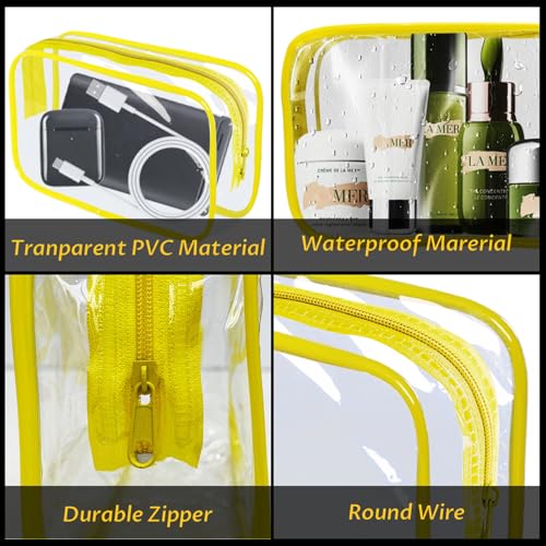 YedsIntu 16 Pieces Clear Makeup Bag PVC Zippered Clear Toiletry Carry Pouch Portable Cosmetics Bag Waterproof Makeup Bag Vinyl Plastic Organizer Case for Travel Vacation Bathroom (Yellow-M) - color: Yellow-M
