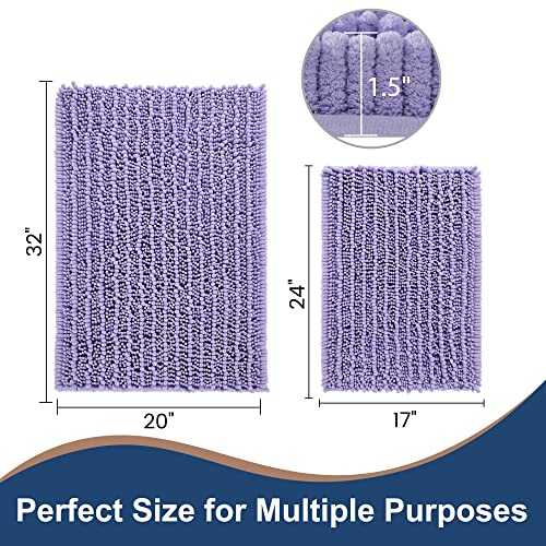 FLOLEOPA Luxury Chenille Lavender Bathroom Rugs Bath Mats Sets, Extra Soft and Absorbent Bathroom Rugs Non Skid Machine Wash Dry Bath Mats（32"x20" Plus 17"x24"） - color: Lavender, size: 32"x20" Plus 17"x24"