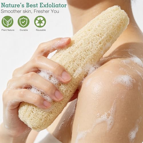 4 Pack Natural Loofah Sponges, METLUCK Organic Luffa Large Exfoliating Body Scrubbers Long Loofa Bath Shower Sponge Bulk for Women Men SPA Bath Kitchen Dishes, 14-17 inch - style: Whole Loofahs