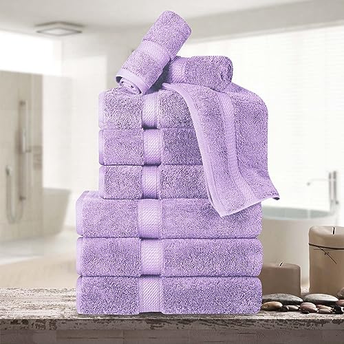 BLUENILEMILLS BNM Madeline Egyptian Cotton Heavyweight Towels, Ideal for Shower, Spa, Hotel, 800 GSM, Face/Washcloths, Hand Towels, Bath Towels, Highly-Absorbent, Luxury, 9 Piece Towel Set, Purple - color: Purple, size: 9-Piece Towel Set