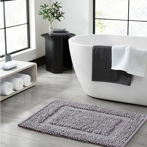 Jean Pierre New York 100% Chenille Cotton Skid Resistant Plush Bath Mat - 20"x32" Bathroom Rug - Charcoal Grey - color: Charcoal Grey, size: 1'8" x 2'8" (Rectangular)