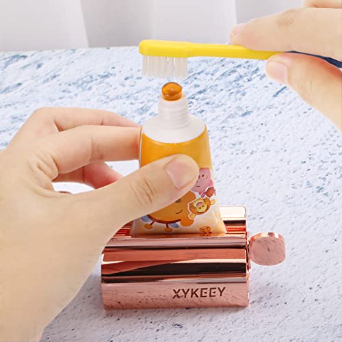 XYKEEY Toothpaste Tube Squeezer - Set of 2 Toothpaste Squeezer Rollers, Metal Toothpaste Tube Wringer Seat Holder Stand (Coral) - color: Coral
