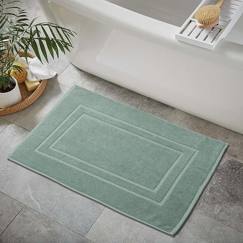 Feather & Stitch 2 Piece Towel Like Bath Mats (30x21 Inch) 100% Cotton Terry Bath Mat, Bathroom Shower Floor Mat [NOT A Bathroom Rug], Soft Absorbent Washable Mats - Granite Green - color: Granite Green
