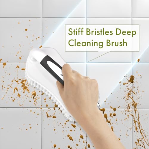 Amazer Scrub Brush for Cleaning Comfort Grip Shower Scrubber Stiff Bristles with Handle Heavy Duty Cleaner Brush for Tub Sink Carpet Floor - Pack of 2 (Black+Black) - color: Black+black