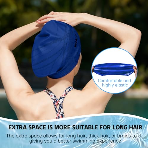 WHALE Extra Large Swim Cap Designed for Men and Women with Thick, Long Hair, Hair Extensions Or Afro-Textured Hair Long-Hair Swim Cap Highly Waterproof to Keep Hair Dry - color: Deep Sea Blue