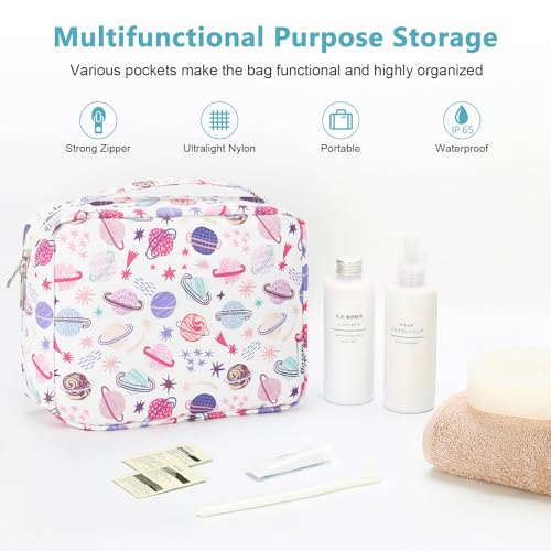 Mossio Hanging Toiletry Bag with Sturdy Hook - Large Portable Cosmetic Makeup Travel Organizer for Men & Women - color: Colorful Planet