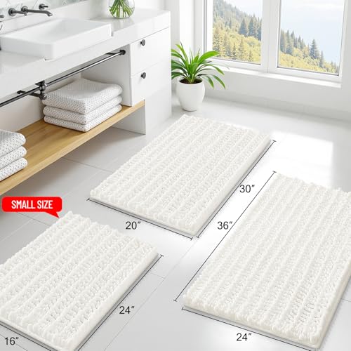 Smiry Bathroom Rugs Mat 34x21, Extra Soft Absorbent Chenille Bath Rugs, Non Slip Rubber Backing Machine Washable Quick Dry Bath Mats for Bathroom Floor, Tub, Shower, Home Decor Accessories, Ivory - color: Ivory, size: 34'' X 21''