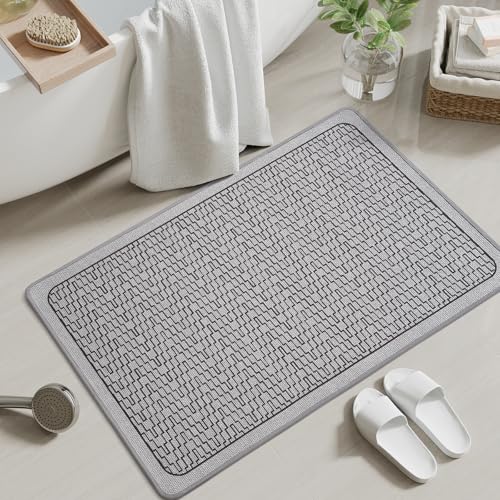 YDKGL Bathroom Rugs, Ultra Thin Bath Mat Fit Under Door Super Absorbent Non Slip Quick Dry Bath Mat, Rubber Backing Shower Mat Outside Shower - color: Bl- Grey, size: 16" X 24“