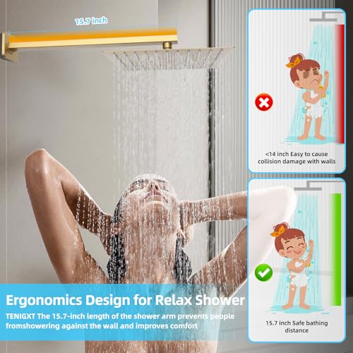 Bathroom Shower Faucet Set，12 Inch Rain Shower Head with Handheld Spray，Brass Shower Valve Trim Kit，Wall Mounted Square Rain Shower System (Brushed Gold) - color: Brushed Gold, size: 12 Inch Shower Head