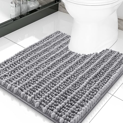 Smiry Bathroom Toilet Rugs U Shaped 20x20, Extra Soft Absorbent Non Slip Rubber Backing Chenille Contour Bath Rugs for Toilet, Machine Washable Contoured Bath Mats, Grey - color: Grey, size: 20'' X 20''