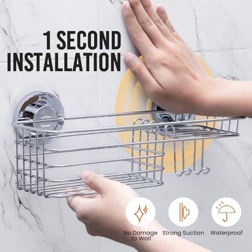 LEVERLOC Shower Caddy Suction Cup Shower Shelves Shower Holder，Silver | No Drill, Heavy Duty, Small, Wall Mount, Soap Holder, Shampoo Holder - color: 1 X Silver