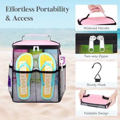 Lifewit Shower Caddy Portable, Toiletry Bag with Handle and 3 Mesh Pockets, Quick Dry Hanging Organizer for Bathroom, Gym, Travel, Camping, College Dorm Room Essentials for Women Men, Pink - color: Pink
