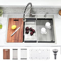 33 Inch Drop In Kitchen Sink Workstation - VOKIM 33 x 22 Inch Drop In Sinks 16 Gage Stainless Steel Topmount Sinks Single Bowl 10'' Deep Handmade Above the Counter sink with Cutting Board& Strainer - color: Stainless Steel, size: 33"L x 22"W x 10"D