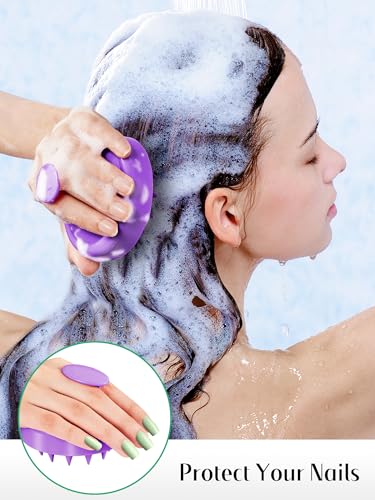 HEETA Scalp Massager Hair Growth 2-Pack, Soft Silicone Scalp Scrubber Shampoo Brush for Exfoliation Dandruff Removal Head Massage Stress Relax, Wet & Dry Use for Women Men Thick Thin Curly Hair Care - color: 01- Black & Purple