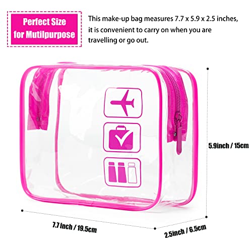 MODENGKONGJIAN TSA Approved Toiletry Bag, 3 Pcs Clear Toiletries Bags Quart Size Travel Makeup Cosmetic Bag for Women Men, Carry on Airport Airline Compliant Bag (Rose Red) - color: Rose Red