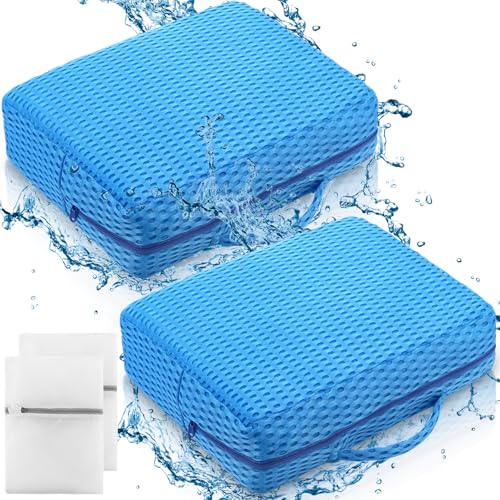 Threehoney 2 Pcs Hot Tub Booster Seat for Adults, 5 Inch 4D Mesh Spa Bathtub Booster Cushion with Suction Cups Micro Dot Quick Dry Non Slip Bottom Mat Tub Accessories for Indoor Outdoor(Blue) - color: Blue