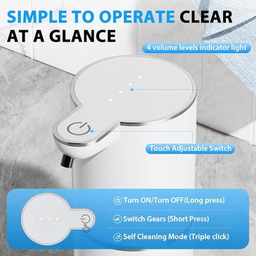Fantictas Automatic Foaming Soap Dispenser Touchless, 4 Adjustable Levels | Foam Soap Dispenser 380ML, USB Charging Wall Mount for Kitchen & Bathroom, IPX5 Waterproof - color: White