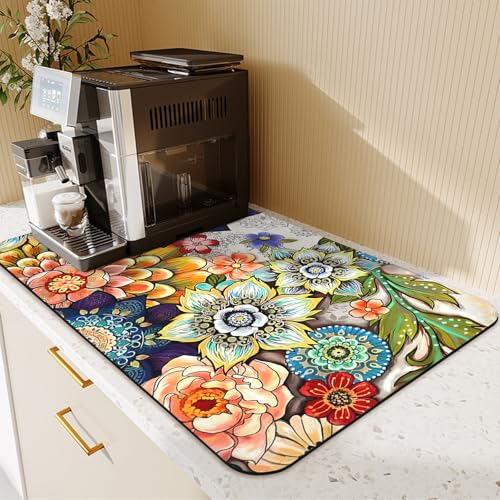 19.5" x 12" Dish Drying Mat & 24" x 5.5" Sink Splash Guard, Super Absorbent Drainer Rack Mat for Kitchen Counter Coffee Bar - color: Purple, size: 19.5"*12"+24"*5.5"
