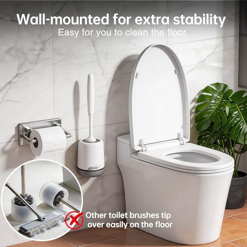 Lefree 2 Pack Silicone Toilet Brush Set with Ventilated Holder, Floor Standing & Wall Mounted Toilet Scrubber - color: Gray, size: 2 Pack
