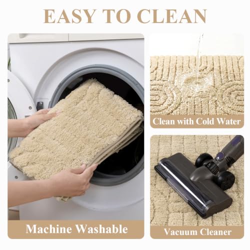 Vaukki Bathroom Rugs Sets 3 Piece, Beige Washable Non Slip Soft Bath Mats for Shower and Tub, Plush Absorbent Microfiber Toilet Rug U Shaped, 32x20+26x18+24x20 Inch - color: Beige, size: 18''x26''+20''x32''+20''x24''