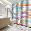 Lnond 4Pcs Abstract Shower Curtain Sets with Rugs, Watercolor Geometric Paint Bathroom Sets with Shower Curtain and Rugs and Accessories - color: Watercolor Geometric Paint