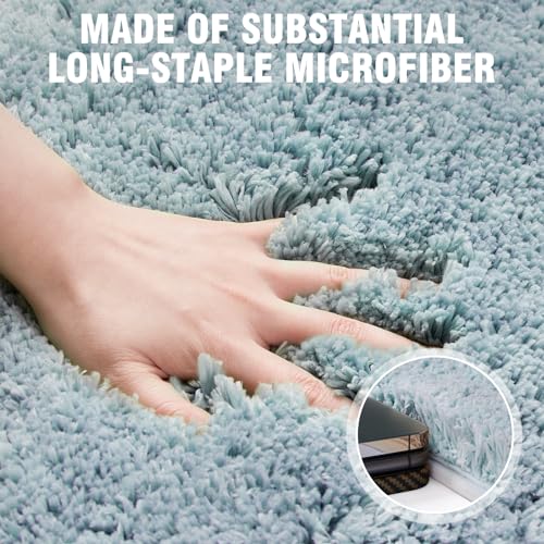 TECHMILLY Super Soft Shaggy Bathroom Runner Rugs, Absorbent Thick Non Slip Microfiber Bath Rugs, Quick Dry Machine Washable Bath Mat for Bathroom Floor, Bathtub and Shower 20"x47" Blizzard Blue - color: Blizzard Blue, size: 17" x 47"
