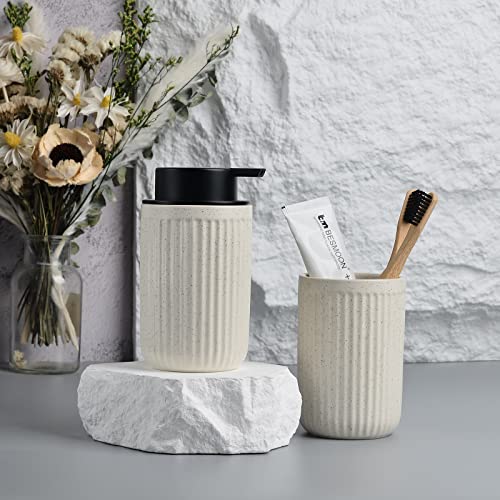 BosilunLife Foam Hand Soap Dispenser - Ceramic Foaming Soap Dispenser for Bathroom 12oz Refillable Liquid Lotion Soap Dispenser with Rust-Proof Foaming Pump for Countertop - color: Beige Foam Pump