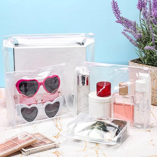 Xuniea 100 Pcs Mini Clear Makeup Bag PVC Small Travel Toiletry Organizer Pouches Bulk Waterproof Transparent Plastic Cosmetic Bag with Zipper for Women Men Travel (11'',9.8'',7.9'',5.9'') - size: 11'',9.8'',7.9'',5.9''