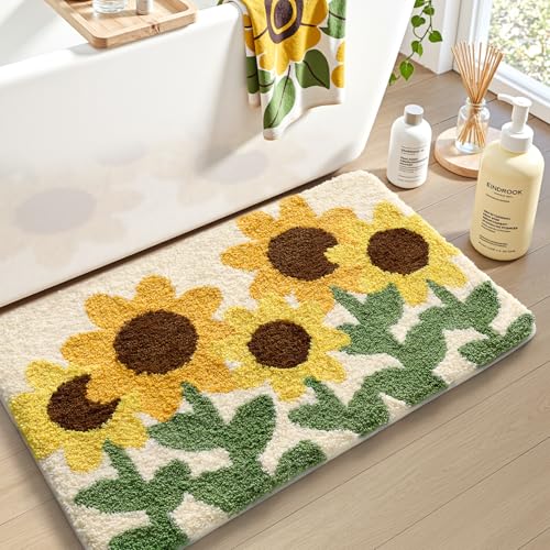 LUMI Bathroom Rug 20x32, Soft Absorbent Microfiber Bath Mats, Non-Slip Machine Wash Bath Mats for Bathroom, Shower and Bathtub Floor, Sunflower - color: E-amber Sunflower, size: 20"x32"