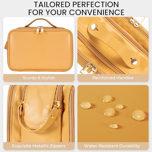 HauteHues Travel Makeup Bag Women's Large Capacity Cosmetic Portable Organizer Large Opening Waterproof Storage Toiletry Bags Vertical Free-Standing Brush Holder for Easy Access Orange - color: Orange