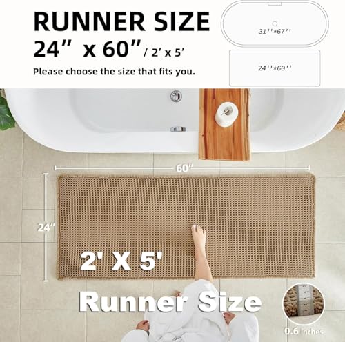 TYUU Waffle Runner Rug Bathroom, Long Boho Bathroom Rugs Non Slip Washable Super Absorbent Quick Dry Farmhouse Bath Decor, 60"x24" / 5'x2' Khaki - color: Khaki, size: 2' X 5' (Runner)