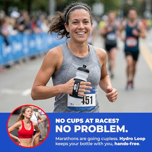 BibBoards Hydro Loop Silicone Water Bottle Band – Hands-Free Carry Strap for Running, Gym & Training | Flexible Water Bottle Holder & Grip Band Fits Most Bottles for Travel & Outdoor Activities - color: Black
