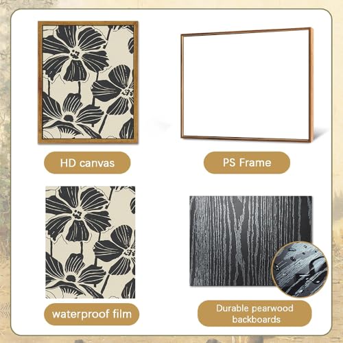 ARTZIO Framed Canvas Prints - Boho Abstract Flower Wall Art,Minimalist Botanical Painting,Vintage Retro Decor for Living Room,Bedroom & Bathroom,Set of 2,Ready to Hang(12"x16") - color: 2-PCS-4, size: 12"x16"