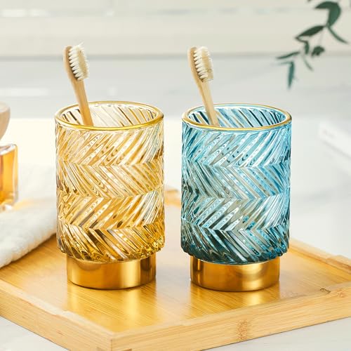Makeup Brush Holder Organizer,Toothbrush Holders,Desk Pen Pencil Holder,Multifunctional Vintage Glass Brush Cup（A40-3-US） - color: Blue