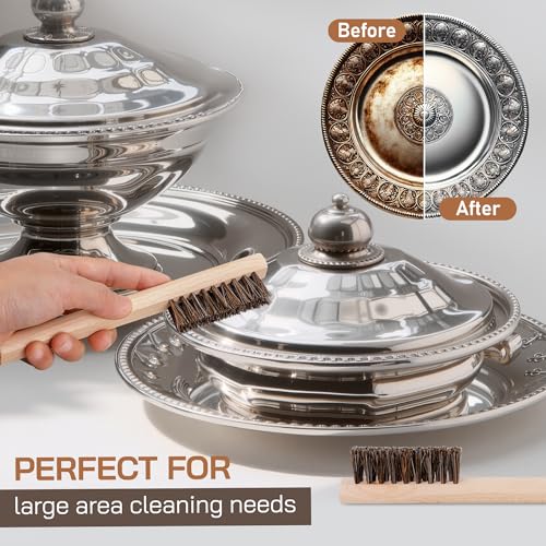 TAKAVU Horsehair Detail Brush Set, Silver Cleaning Brushes & Polish Cloth for Silverware Plateware Jewelry - color: 4pcs Horsehair Brush Set
