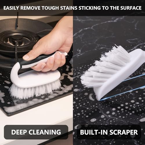 Scrub Brush Set, 4 Pack Deep Cleaning Brush Kit - 2 Scrub Brush, 2 Tile & Grout Brush with Built-in Scraper, Household Commercial Scrubber for Floor, Shower, Pool Wall, Tub (Black) - color: Black