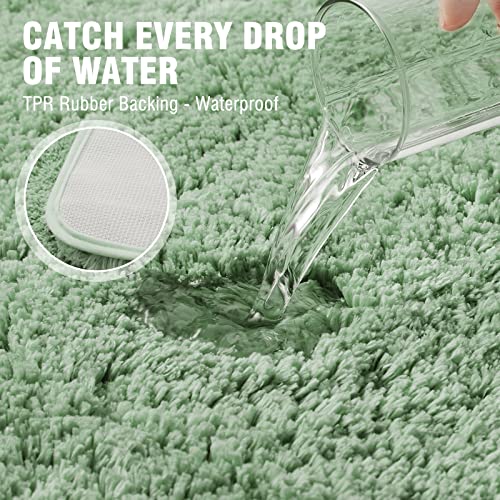TECHMILLY Super Soft Shaggy Bathroom Rugs Sets 2 Piece, Absorbent Thick Non Slip Microfiber Bath Rugs, Quick Dry Machine Washable Bath Mat for Bathroom Floor, Bathtub and Shower - color: Sage, size: 17" x 24" & 17" x 47"