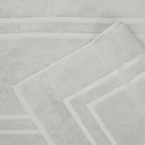 Feather & Stitch 2 Piece Towel Like Bath Mats (30x21 Inch) 100% Cotton Terry Bath Mats, Bathroom Shower Floor Mats [NOT A Bathroom Rug], Soft Absorbent Washable Mats - Sliver - color: Silver