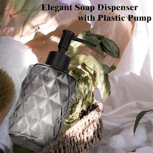 Glass Soap Dispenser with Plastic Pump, 1 Pack 11oz Gradient Diamond Design Black Soap Dispenser for Dishwashing Liquid, Lotion Shower Gel - color: Gradient Black