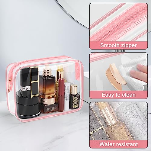 Wedama TSA Approved Toiletry Bag, Cosmetic Bags 4 Pack with Zipper Carry on Airline Airport Travel Accessories, PVC Makeup Bags for Travel, Quart Size Travel Bags for Men and Women-Pink - color: Pink, size: 4 Pack, Medium