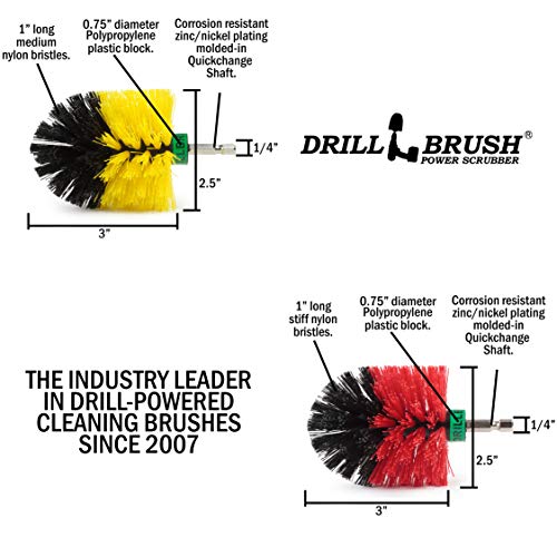 Mini Size Tub and Tile and Grout Power Scrubber Kit Medium and Stiff Brushes - color: Yellow Black Red