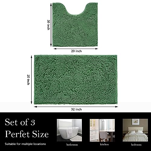 Bathroom Rugs Chenille Bath mat 2 Piece Set, Super Absorbent, Strong PVC Non Slip Backing, Bath mats for Bathroom, Plush Shaggy, Thick, Machine Washable, Bathtub, Toilet.(Bronze Green) - color: Deep Green, size: 20''×20''U-Shape+20''×32''