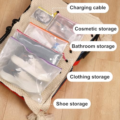 EOOUT 64pcs Mesh Zipper Pouch Bags, 8 Sizes Plastic Bags, 15 Colors | Waterproof Pouches with Slide Fastener for Organization, Multipurpose for Travel, Office and Home Organization - style: Multicolor-64pcs