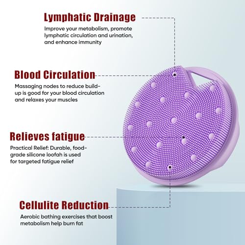 Silicone Body Scrubber -Anti Zinc Infused Exfoliating Body Scrubber | Anti Slip Silicone Loofah,Stiff & Soft Bristles for Cellulite Reduction,Blood Circulation- Purple - color: Purple