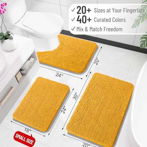 OLANLY Toilet Rugs U-Shaped 20x20, Extra Soft Absorbent Chenille Contour Bathroom Rugs for Toilet, Dry Quickly, Machine Washable, Non-Slip Bath Mat, Golden Yellow - color: Golden Yellow, size: 20" X 20" Contour Rug