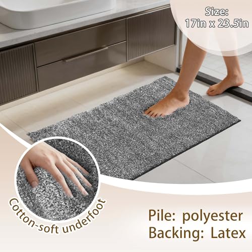 VOOVA & MOVAS Non-Slip Bathroom Rug，Ultra Soft & Quick Dry Bath Mat， Machine Washable Microfiber Shaggy Bath Rug， Plush Water Absorbent Shower Mat for Floor and Sink， 24x17 Inches，Dark Gray - color: Dark Gray, size: 24"x17"
