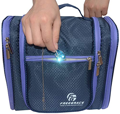 Freegrace Extra Large Hanging Toiletry Bag for Men and Women - Water-Resistant Nylon Travel Bathroom Organizer for Cosmetics, Makeup, and Toiletries - color: Dark Blue