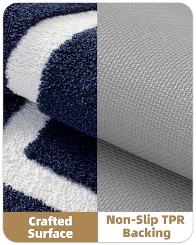 Color&Geometry Navy Blue Bathroom Rugs 36x24, Extra Soft Absorbent Microfiber Bath Rugs, Non-Slip Bathroom mat, Washable Plush Bath Mats for Bathroom, Shower, Bathtub, Laundry, Blue White - color: D, size: 24"x36"