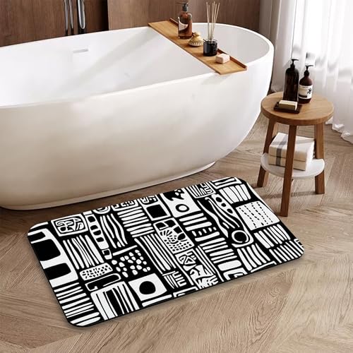 African Motifs Bathroom Rugs Mat, Super Absorbent Quick Drying Floor Mat for Bathroom Entryway 17"x30" - color: African Motifs